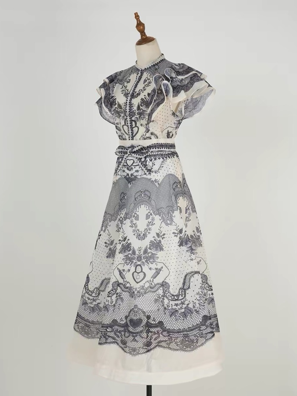 Designer-Style Black Ruffled Two-Piece Dress Set - Picture 2 of 10
